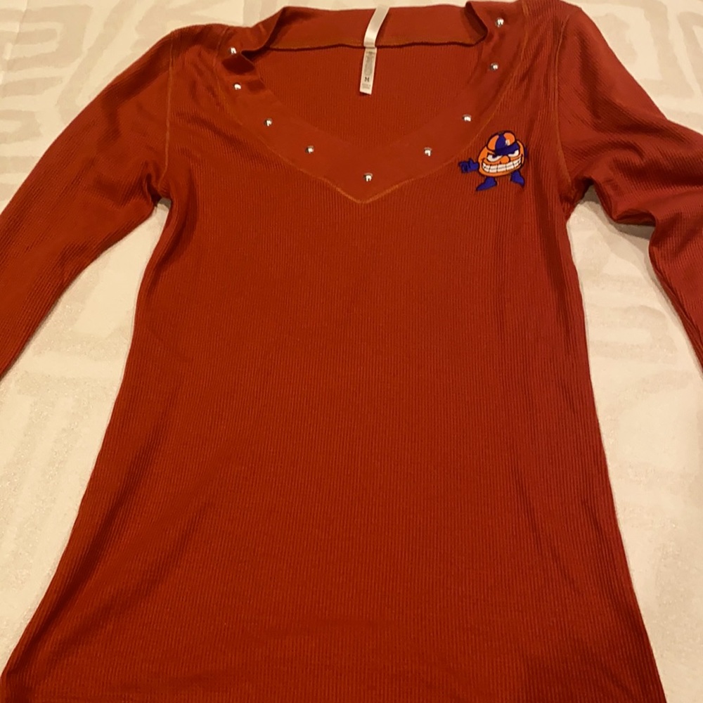New burnt orange thermal Syracuse deep V-neck thermal longsleeve